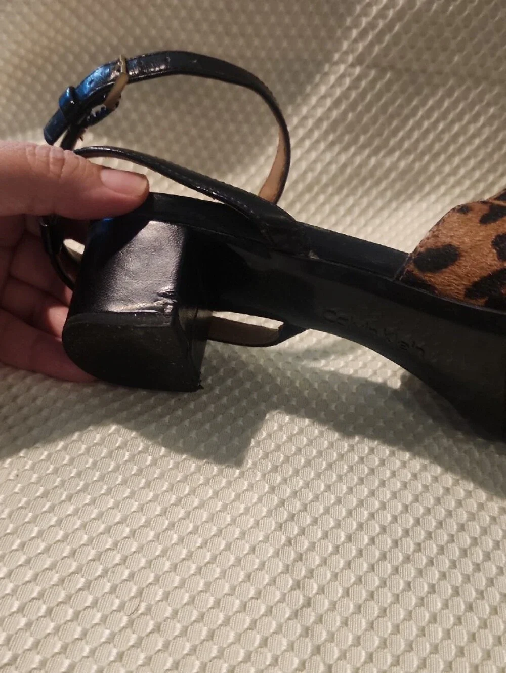 Calvin Klein Leopard Print Pointed Ankle-Strap Flats - Tan & Black